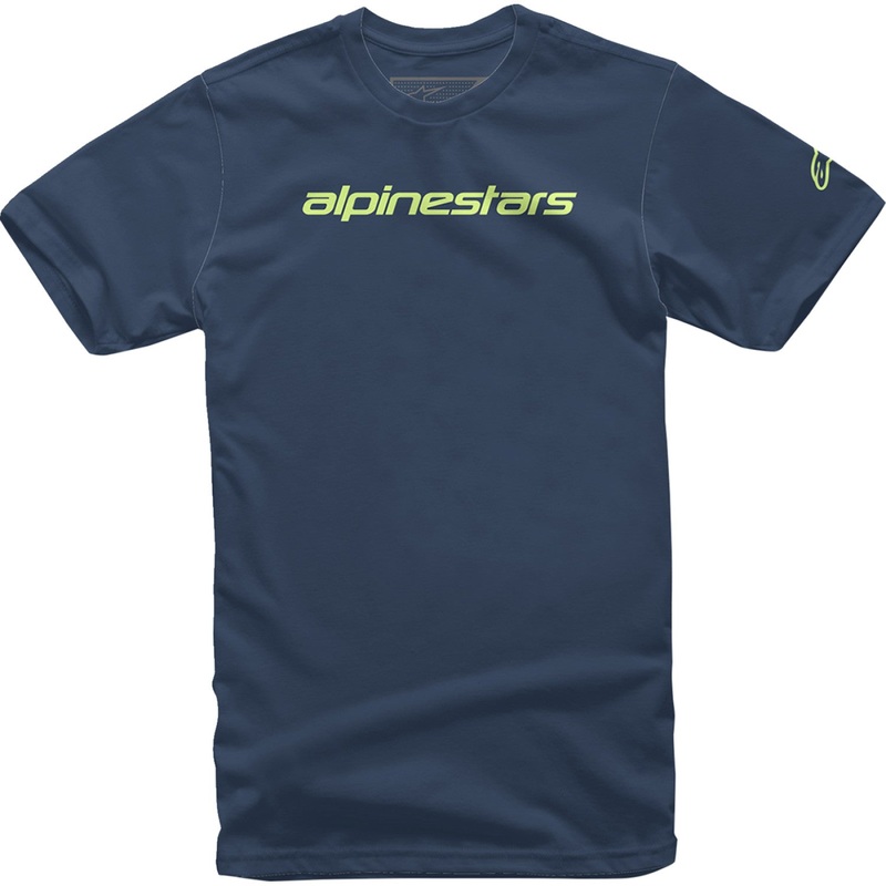 Alpinestars Linear Wordmark T-Shirt - Navy/Lime - Medium 1212-720207036M