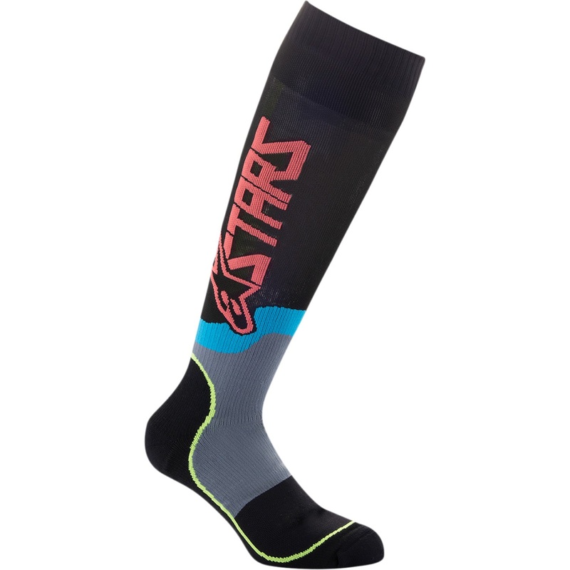 Alpinestars MX Plus-2 Socks - Black/Yellow Fluorescent/Coral - Large 4701920-1534-L